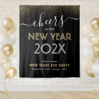 New Years Eve Party Cheers Black and Gold Confetti
