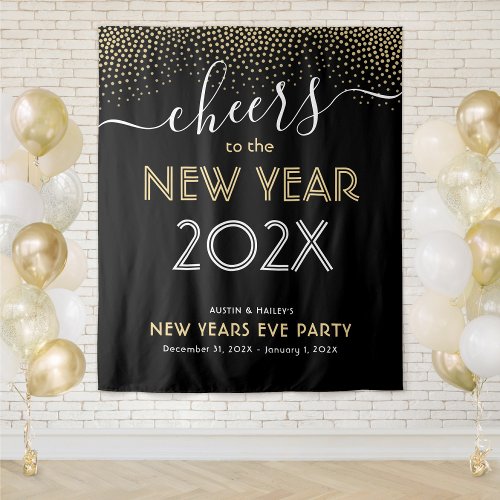 New Years Eve Party Cheers Black and Gold Confetti Tapestry New Years Eve Party Cheers Black and Gold Confetti Tapestry
