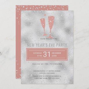New Year's Eve Party Classy Elegant Silver Blush Invitation