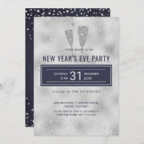 New Year's Eve Party Classy Elegant Silver Navy Invitation