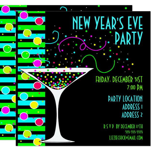 New Years Eve Party Confetti Cocktail Invitation