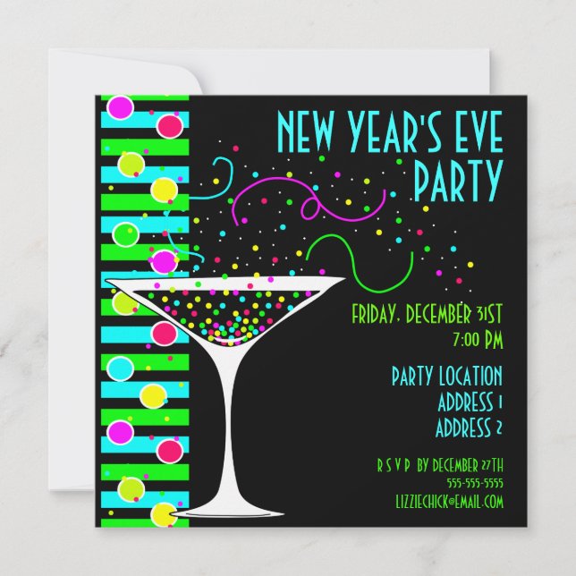 New Years Eve Party Confetti Cocktail Invitation (Front)