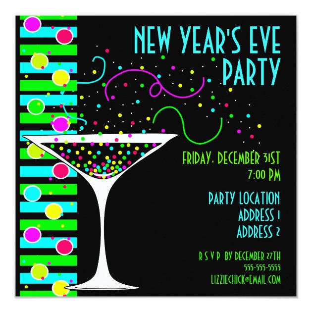 New Years Eve Party Confetti Cocktail Invitation