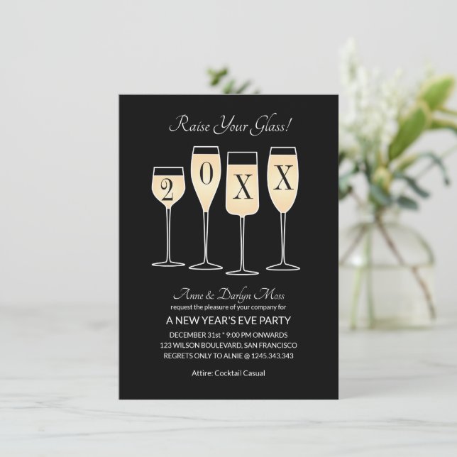 New Year's Eve Party Countdown Champagne Cocktails Invitation (Standing Front)