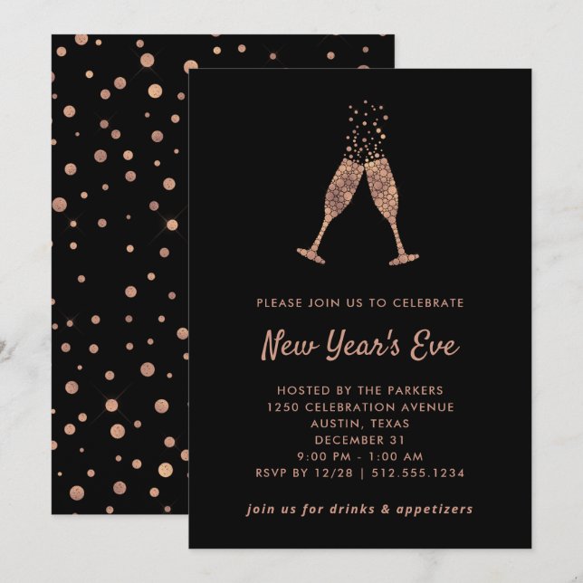 New Years Eve Party | Faux Rose Gold Confetti Invitation (Front/Back)