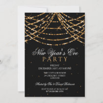 New Years Eve Party Festive String Lights Gold Invitation