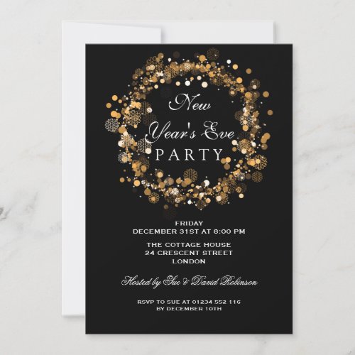New Years Eve Party Festive Wreath Gold Invitation