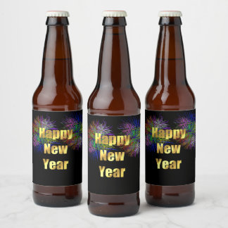 New Year's Eve Party Fireworks Beer Bottle Label