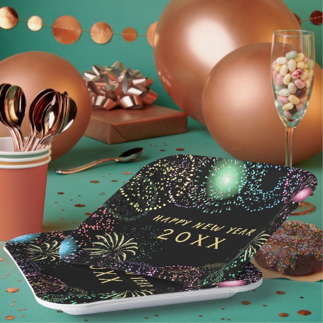 New Year's Eve Party Fireworks Celebration Paper Plates (Multi)