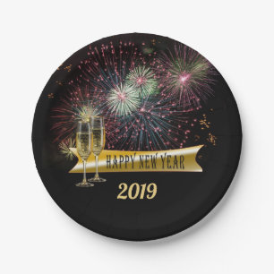 New Years Eve Party Fireworks Champagne Glasses Paper Plates