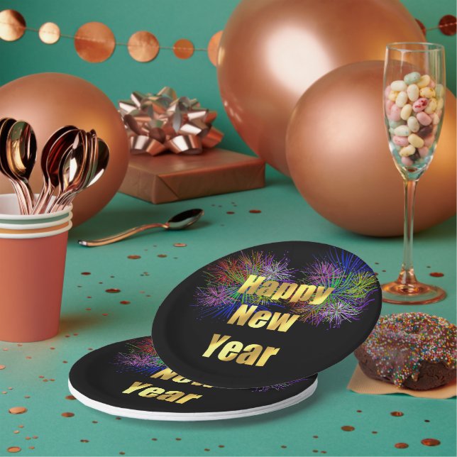 New Year's Eve Party Fireworks Paper Plates (Multi)