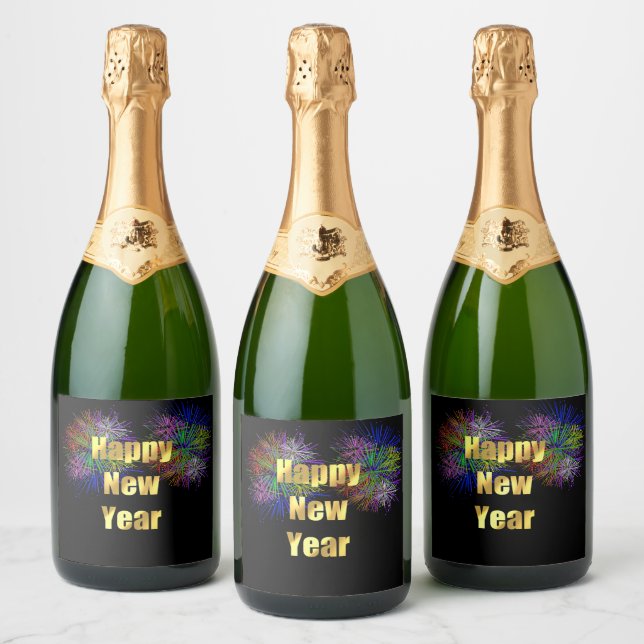 New Year's Eve Party Fireworks Sparkling Wine Label (Bottles)