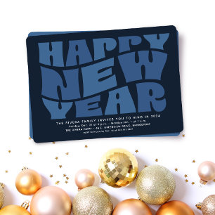 New Year's Eve party fun trendy retro navy blue Invitation