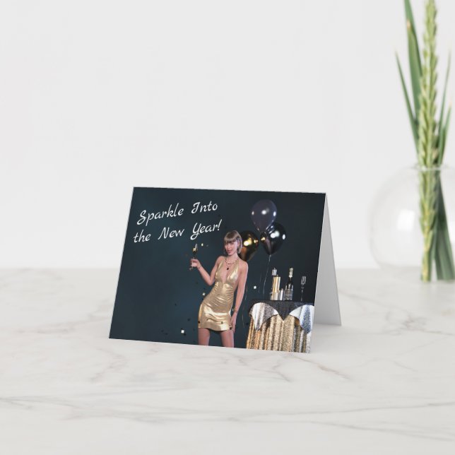 New Years Eve Party Girl in Sequined Dress Card (Front)