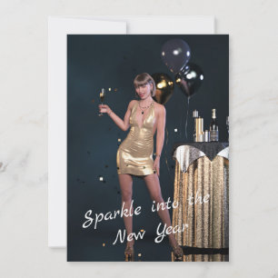 New Years Eve Party Girl in Sequined Dress Holiday Card
