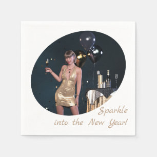 New Years Eve Party Girl in Sequined Dress Napkins
