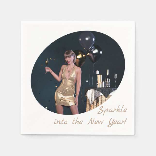 New Years Eve Party Girl in Sequined Dress Napkins (Front)