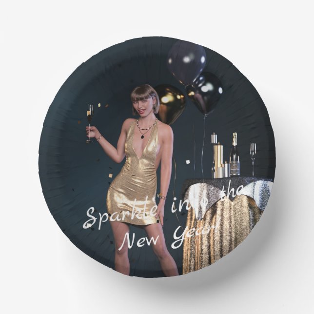 New Years Eve Party Girl in Sequined Dress Paper Bowls (Front)