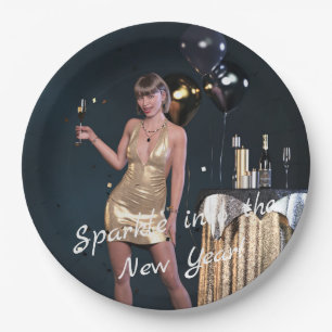 New Years Eve Party Girl in Sequined Dress Paper Plates