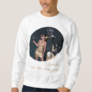 New Years Eve Party Girl in Sequined Dress Sweatshirt