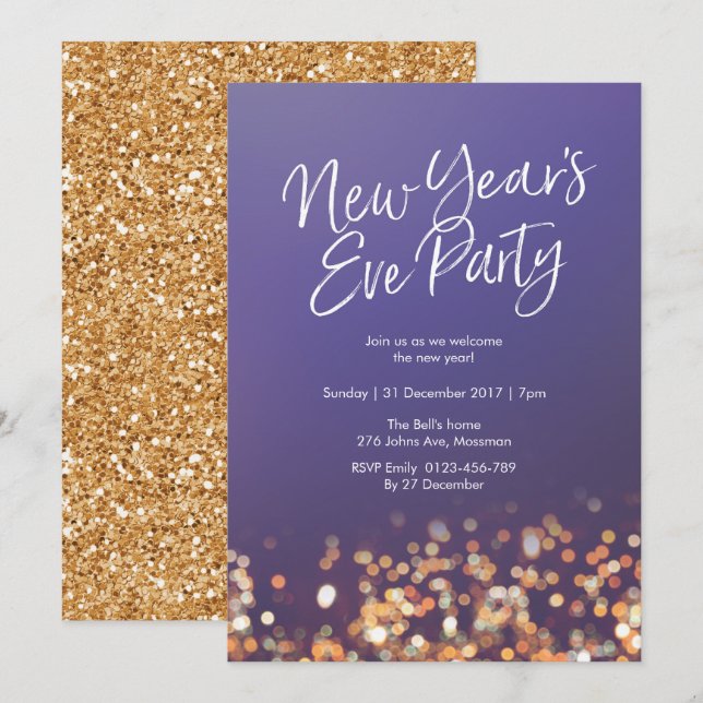 New Years Eve party Glitter Invitation (Front/Back)