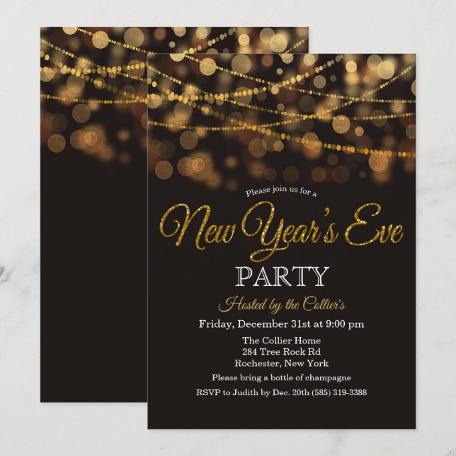 New Year's Eve Party Glitter Lights Invitation (Front/Back)