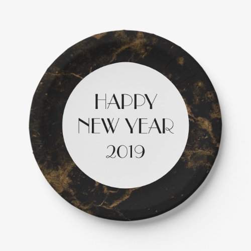 New Years Eve Party Gold Black Marble Paper Plates