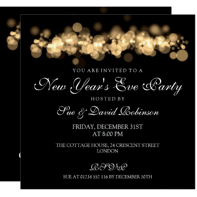 New Year's Eve Party Gold Bokeh Lights Invitation