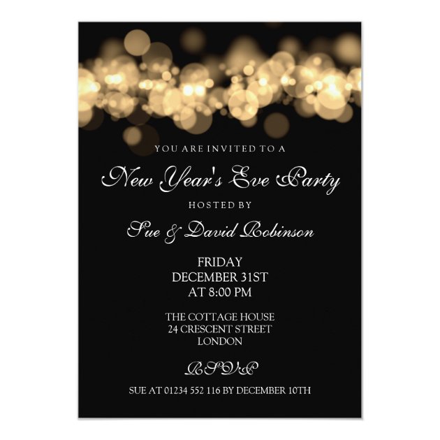 New Year's Eve Party Gold Bokeh Lights Invitation