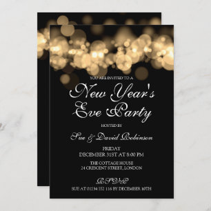 New Year's Eve Party Gold Bokeh Lights Invitation
