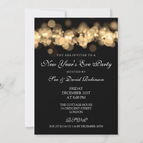 New Years Eve Party Gold Bokeh Lights Invitation