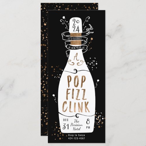 New Years Eve Party Gold Champagne Pop Fizz Clink Invitation