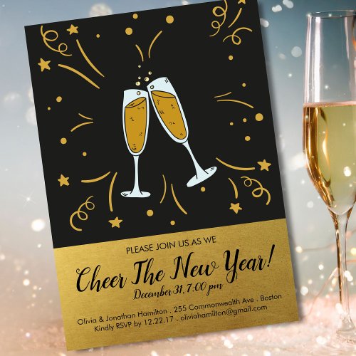 New Years Eve Party Gold Cheer Champagne Toast Invitation