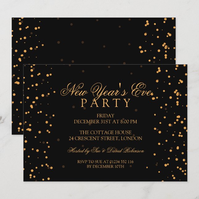 New Years Eve Party Gold Confetti Dots Invitation (Front/Back)