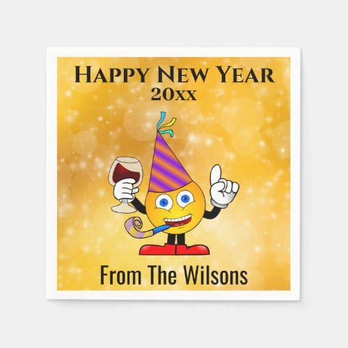 New Years Eve Party Gold Cute Happy Emoji Napkins
