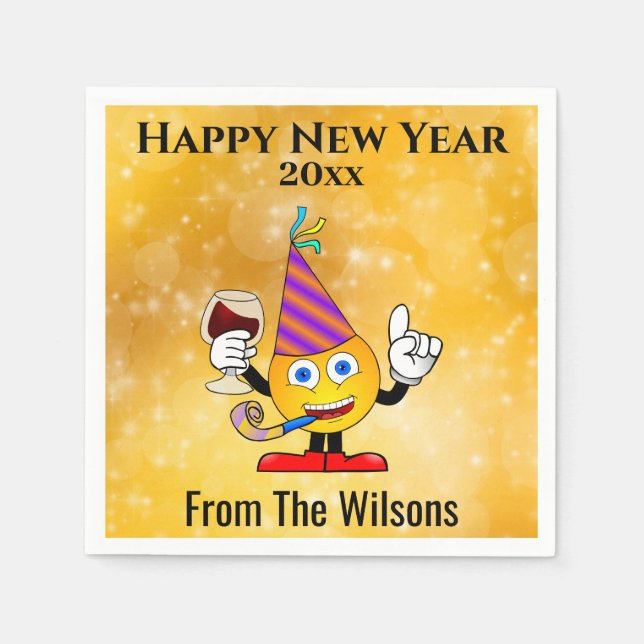 New Years Eve Party Gold Cute Happy Emoji Napkins (Front)