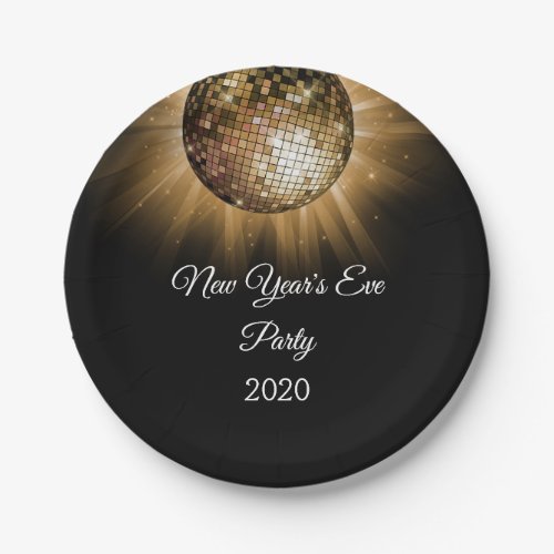 New Years Eve Party Gold Disco Ball Paper Plates