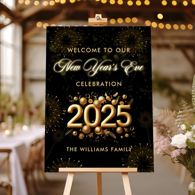 New Year's Eve Party Gold Glitter Welcome Sign (Creator Uploaded)