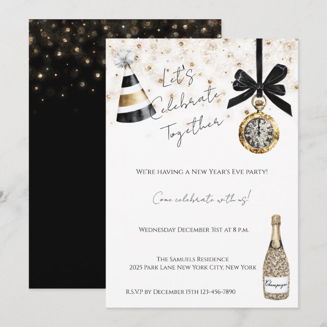New Year's Eve Party Gold Glitzy Sparkle  Invitation (Front/Back)