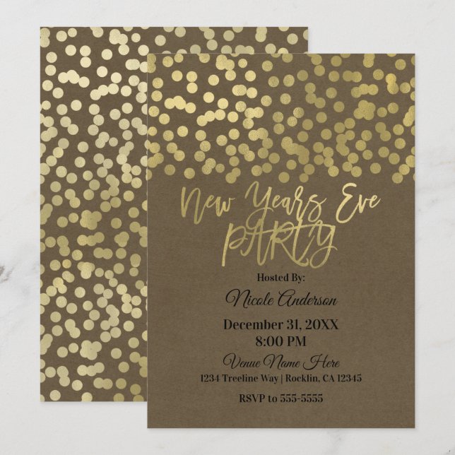 New Years Eve Party Gold Modern Chic Rustic Kraft Invitation (Front/Back)