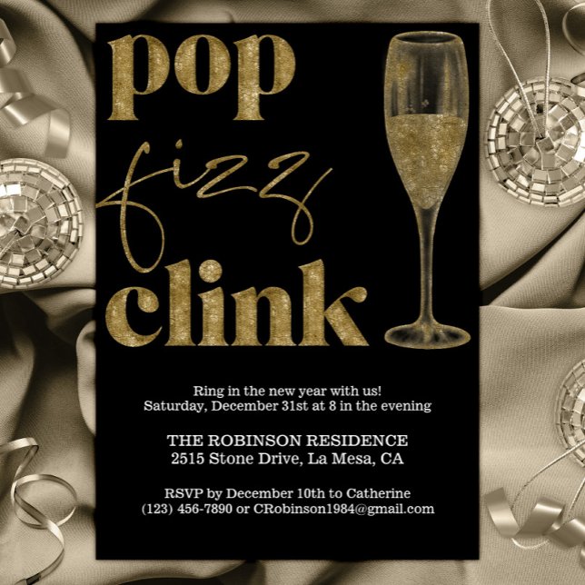New Year's Eve Party Gold Sparkle Cheers Invitation (Creator Uploaded)