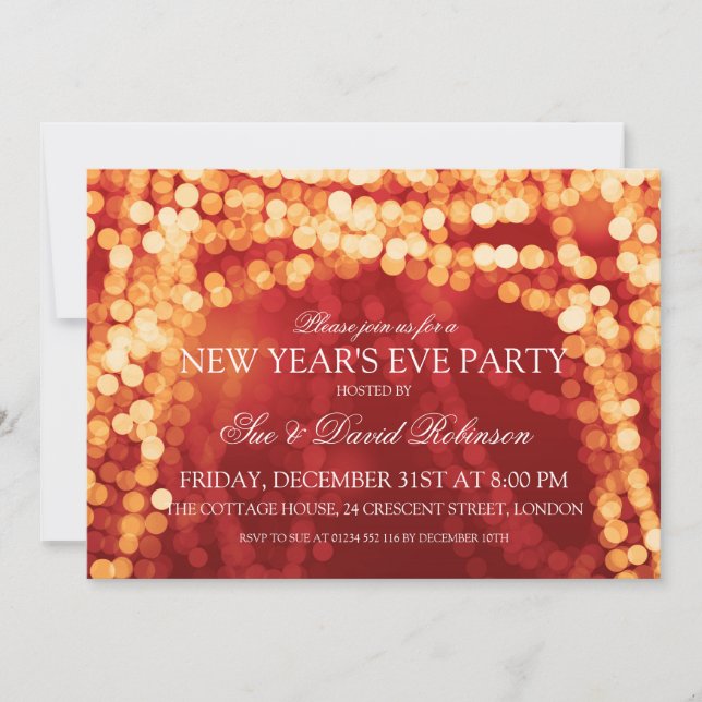 New Years Eve Party Gold String Lights Invitation (Front)