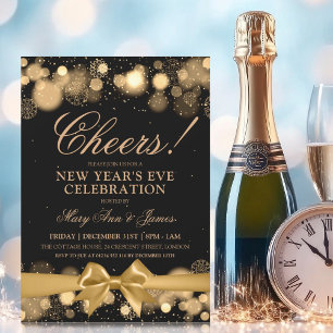 New Years Eve Party Gold Winter Wonder Bow Invitation