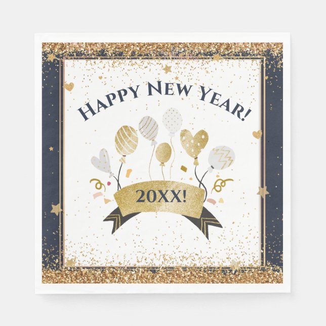 New Years Eve Party, Golden Balloons Napkins (Front)