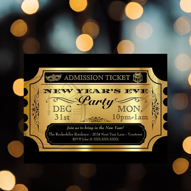 New Year's Eve Party Golden Ticket Invitations (Creator Uploaded)