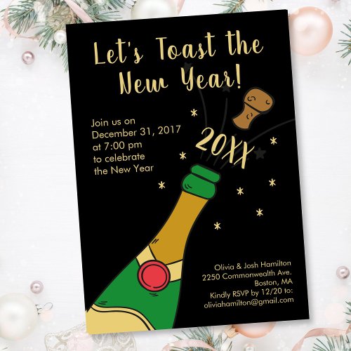 New Years Eve Party Hand_drawn Champagne Toast Invitation