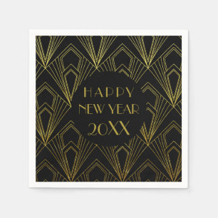 New Years Eve Party Happy New Year Black and Gold Napkins