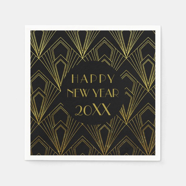 New Years Eve Party Happy New Year Black and Gold Napkins (Front)
