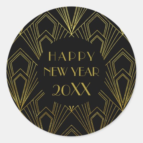 New Years Eve Party  Happy New Year Black  Gold Classic Round Sticker