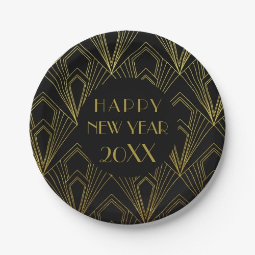 New Years Eve Party  Happy New Year Black  Gold Paper Plates